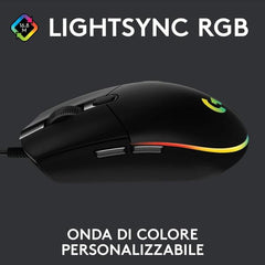 Mouse raton logitech g203 lightsync negro gaming 8.000 dpi 6 botones