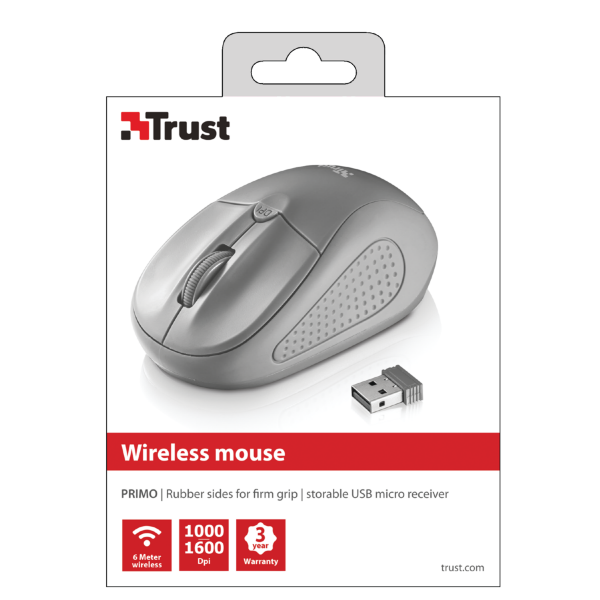 Ratón Trust Wireless Mouse Primo - Grey (sensor Optico De 1.000 - 1.600 Ppp Reales)