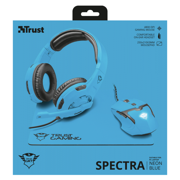 Trust Spectra Gaming Bundle Neon Blue Gxt790-sb (auricular/raton/alfombrilla)