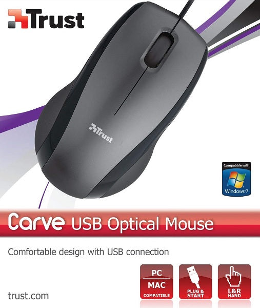 Ratón Trust Optical Mouse Carve - Black (sensor Optico De 1.000 Ppp Reales)