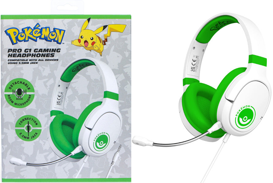 Auriculares Otl Pro G1 Gaming Headphones Pokemon Pokeball White / Green (blanco/verde)(switch/tablet/movil/pc)