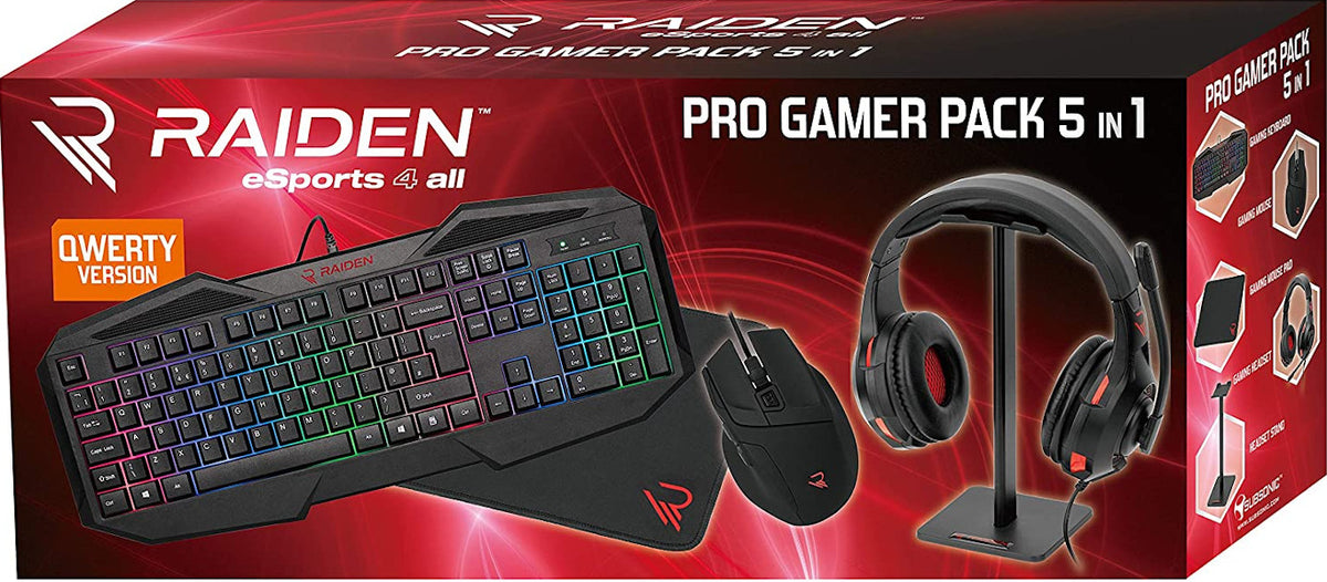 Gaming Pack Raiden Pro Gamer Pack 5 In 1 (teclado/raton/alfombrilla/headset/soporte Headset)