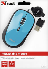 Ratón Trust Retractable Mouse Yvi Blue (sensor Optico De 1.000 - 2.000 Ppp Reales)