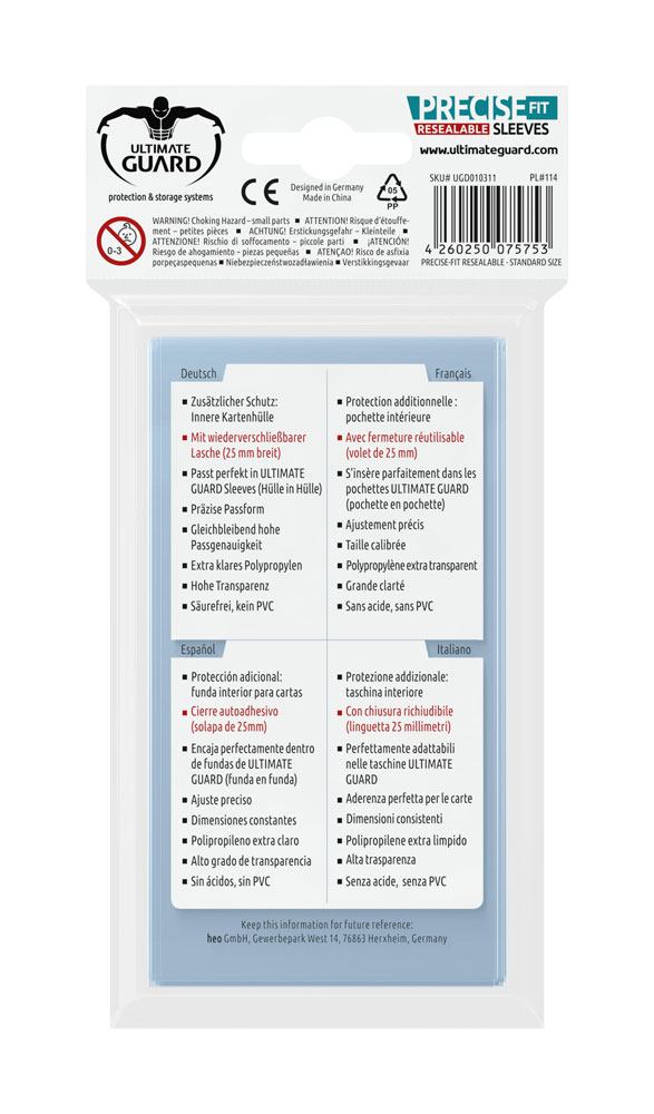 Fundas transparentes de cartas ultimate guard precise - fit cierre reutilizable tamao estándar 100 unidades