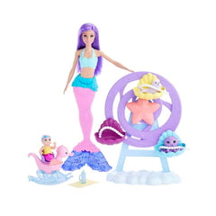 Mueca barbie mattel sirena juego de cuidado con merbaby y foca