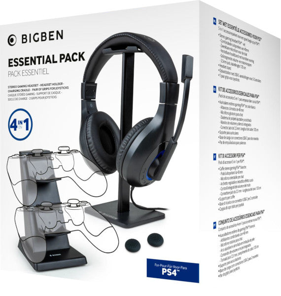 Pack Bigben Essential Pack 4 In 1 Black (headset/soporte Headset/base De Carga Para 2 Mandos/2 Grips) Playstation 4 PS4