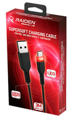 Cable Raiden Supersoft Charging Cable Led (3m) (px5/xbx/switch) Playstation 5 PS5