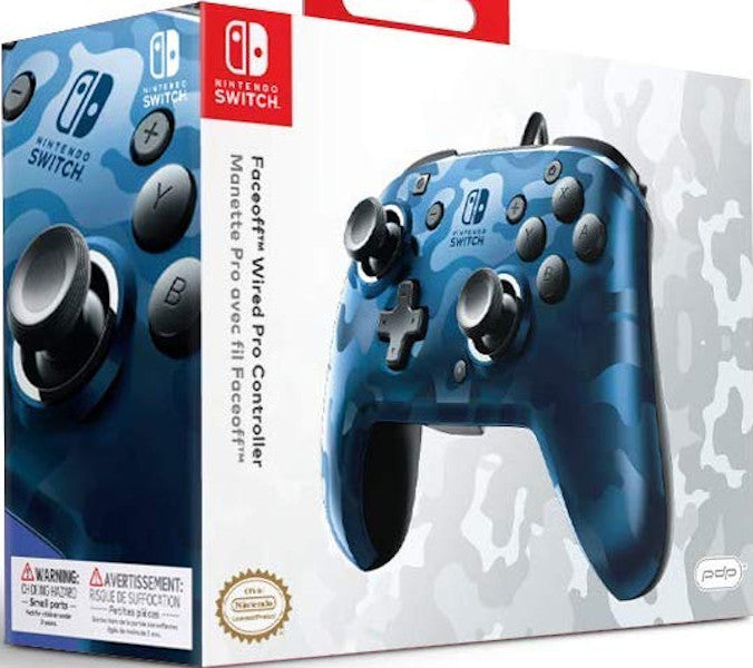 Mando Pdp Faceoff Deluxe + Audio Wired Controller Camo Azul ( Switch 2 )