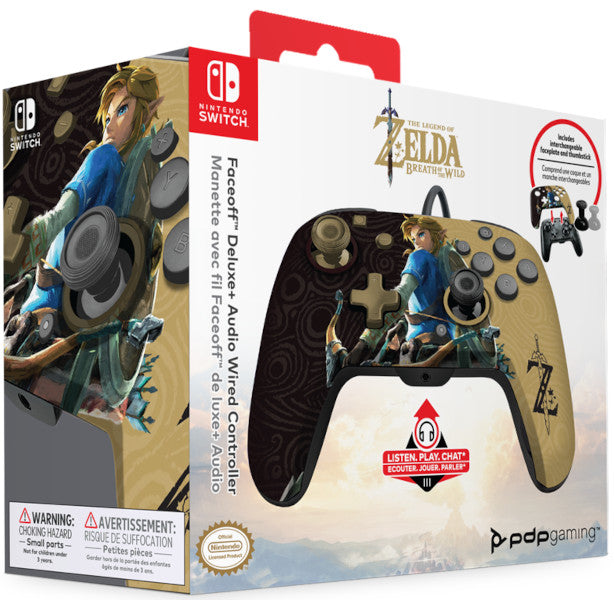 Mando Pdp Faceoff Deluxe + Audio Wired Controller Zelda Breath Of The Wild Negro/oro ( Switch 2 )