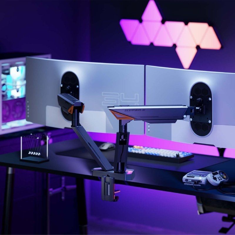 Soporte de Mesa Gaming para Monitor Aisens DT38TSRRGB-349/ Giratorio/ Inclinable/ hasta 16kg/ con Iluminación RGB