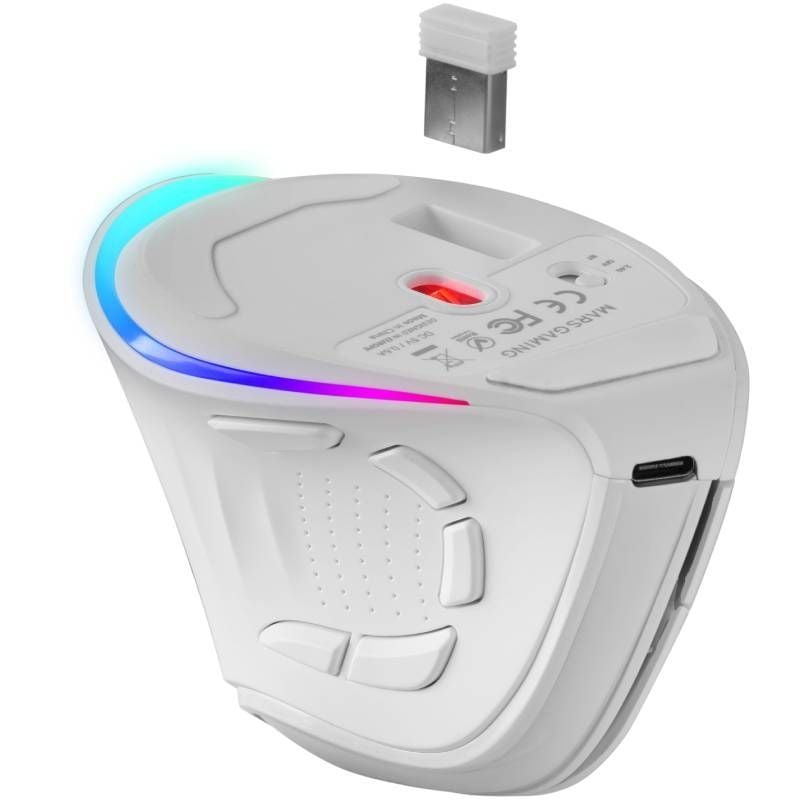 Ratón Gaming Vertical Inalámbrico Mars Gaming MM-SK/ Hasta 8400 DPI/ Blanco