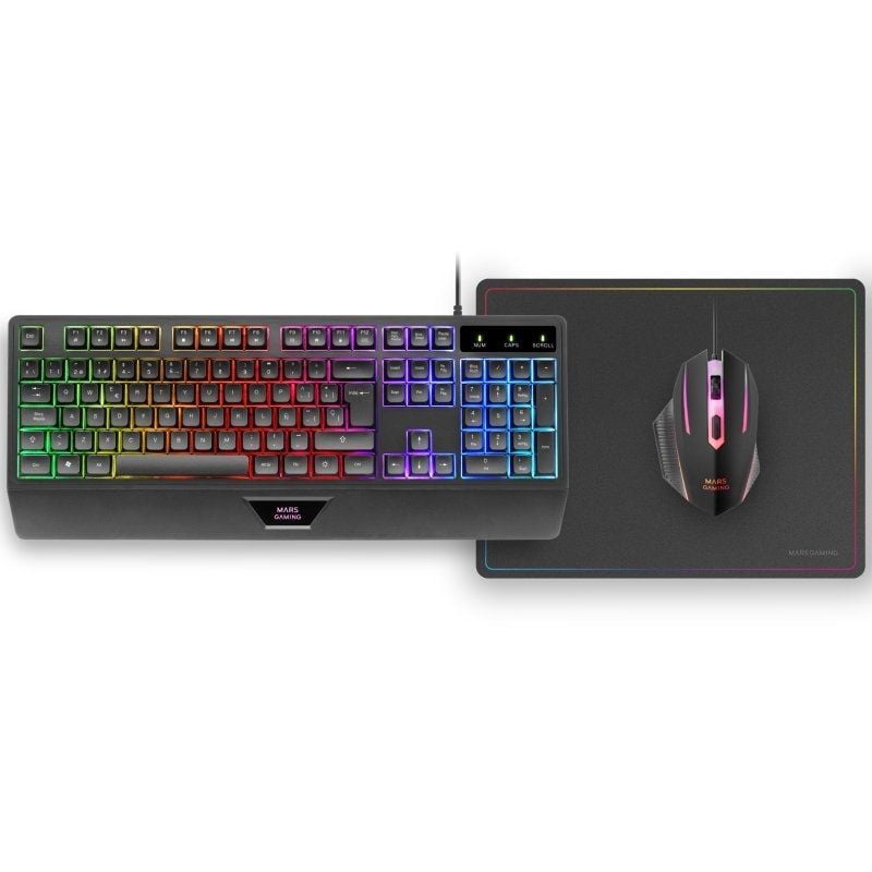 Pack Gaming Mars Gaming MCP124/ Teclado H-MECH + Ratón ptico + Alfombrilla/ Negro