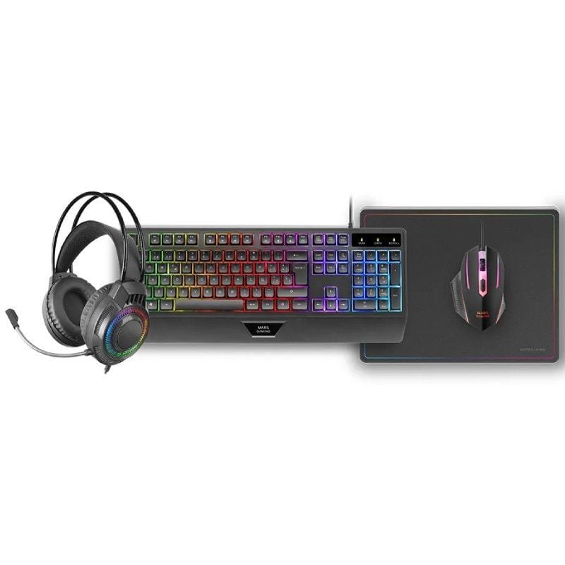 Pack Gaming Mars Gaming MCP124PROES/ Teclado + Ratón ptico + Auriculares + Alfombrilla