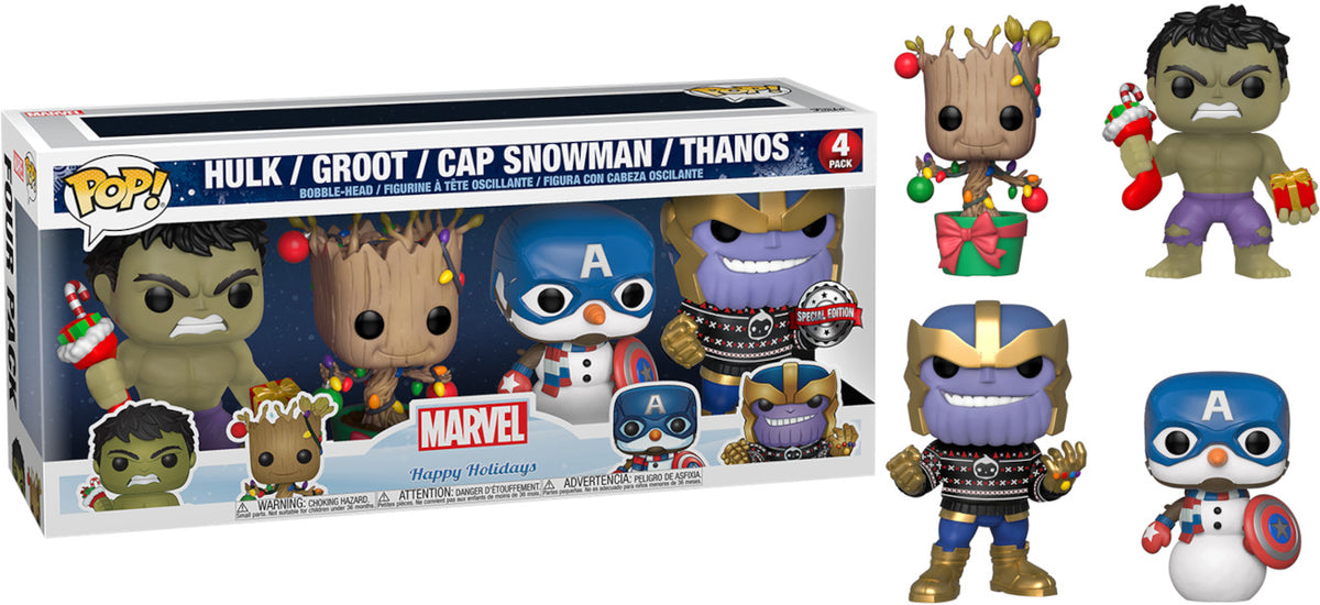 Figura Funko Pop! Marvel Happy Holidays Pack 4 (hulk/groot/cap Snowman/thanos)